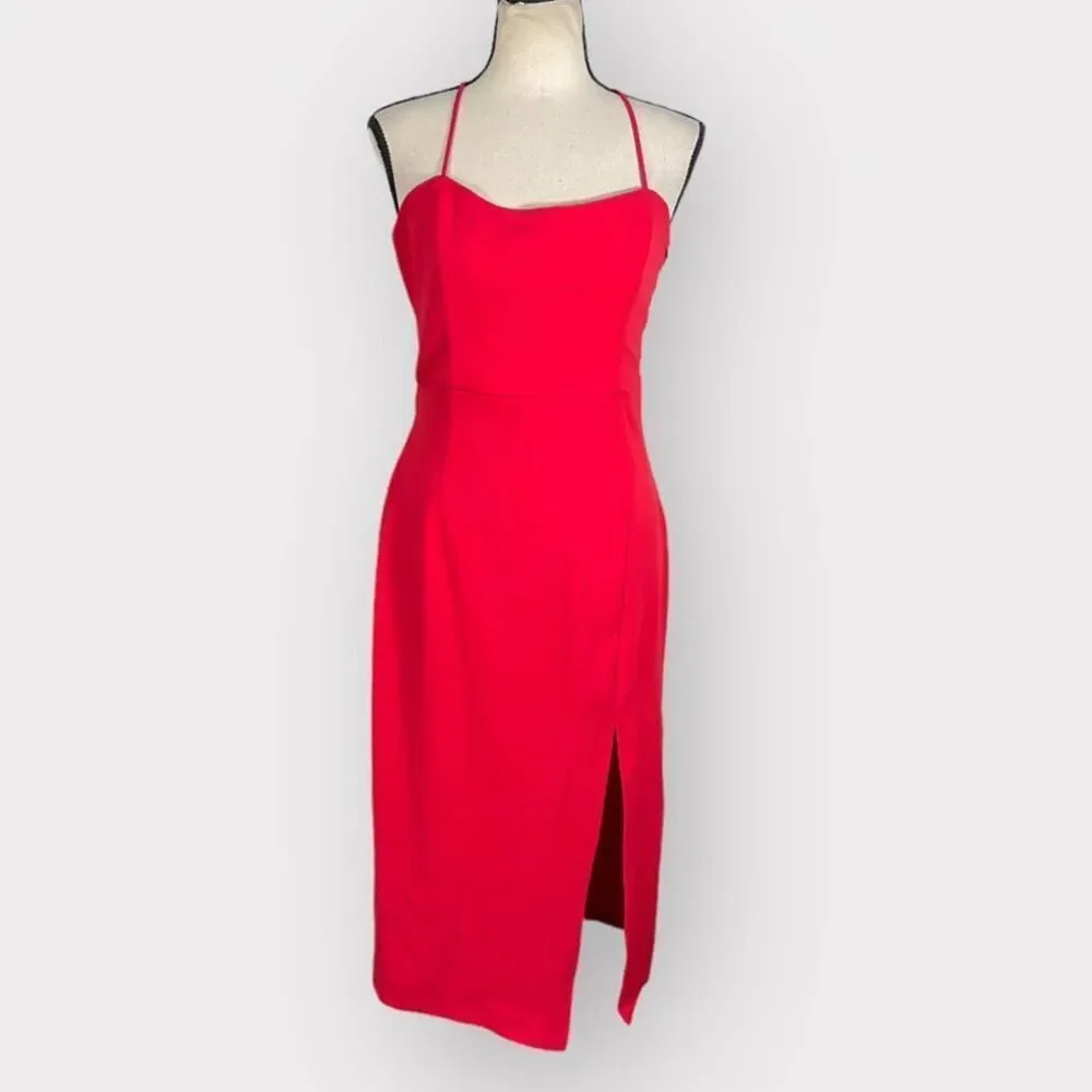 Lulus Get the Party Going Cocktail Bodycon Midi Dress Red Women's Size Large NWT - Picture 3 of 9
